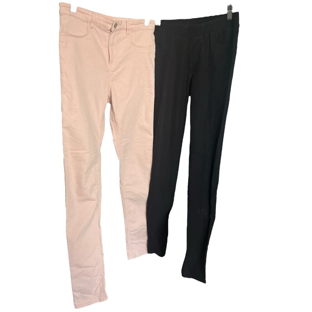 set of 2 H&M jeggings pants peach pink & black girls size 14+